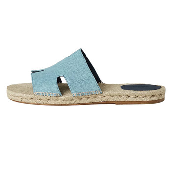 爱马仕hermesantigua草编鞋拖鞋时尚凉拖男款牛仔蓝41