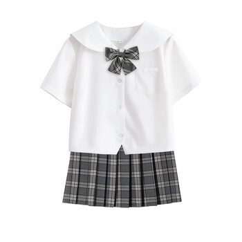 札幌襟白无本日系正版jk制服裙夏服基础款学院风学生套装水手服女短袖 灰格格裙 含领结 S 图片价格品牌报价 京东