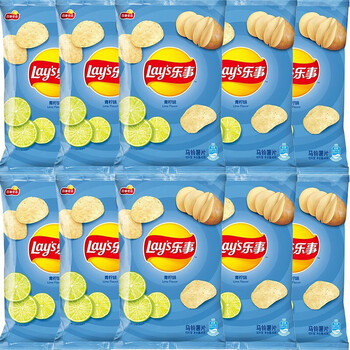 乐事薯片青柠味70克*5袋装休闲土豆片膨化零食 70gx6袋