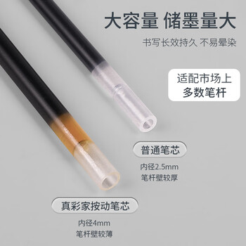 真彩（TRUECOLOR）1588滑丽芯0.5mm黑色按动中性笔通用笔芯办公子弹头签字笔学生刷题水笔替芯适用斑马百乐 20支/盒
