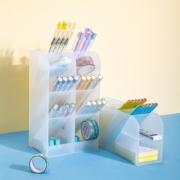 得力（deli）斜插式笔筒 创意个性女ins桌面收纳笔架多功能五格时尚大容量办公开学必备用品 8932