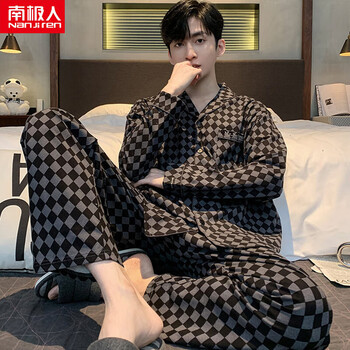 南极人纯棉睡衣男士2023年秋冬季新款长袖长裤全棉宽松大码家居服套装
