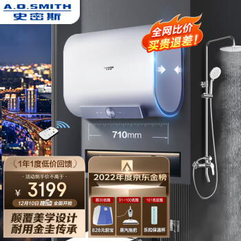AO史密斯佳尼特60升电热水器 纤薄双胆扁桶 金圭内胆 双棒双3kW速热 雪域白CTE-60HT1小尺寸仅71cm