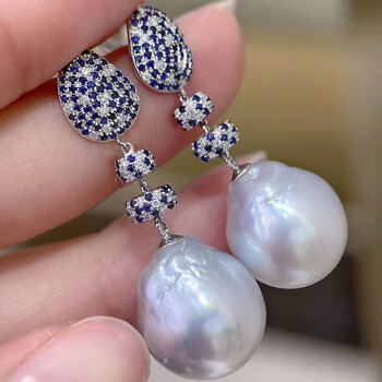 南洋半岛澳白巴洛克珍珠耳环海水耳饰耳钉18k金镶轻奢送生日礼物1314