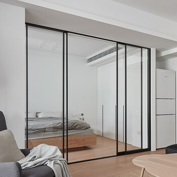 厨房吊轨推拉门四联动极窄边框三四多联动长虹玻璃折叠厨房客厅铝合金