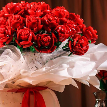 成人玫瑰花束积木 兼容乐高玫瑰花束拼装永生仿真鲜花朵七夕情人节