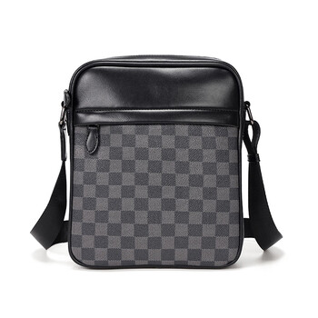 酷奇袋鼠kuqidaishu新款男士格子单肩包轻奢品牌皮质斜挎包大容量小方