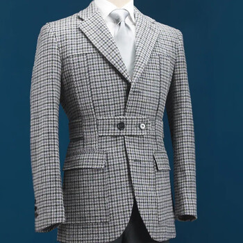 eabri复古经典传统款诺福克粗呢粗纺夹克紫灰色千鸟格44h