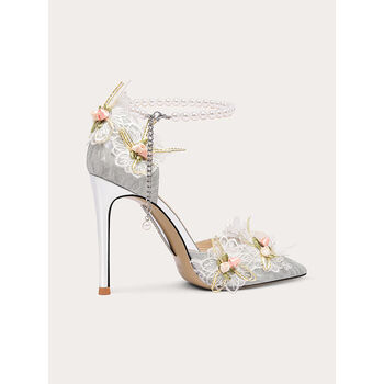 橦华520送女朋友礼物绿野仙踪洛丽塔高跟鞋18成人礼银色水晶婚鞋 银色