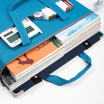 金得利A3/8K帆布袋美术袋学习袋补习袋小学生手提袋拎书袋初中生补课包帆布包美术包考试袋蓝色DC1921