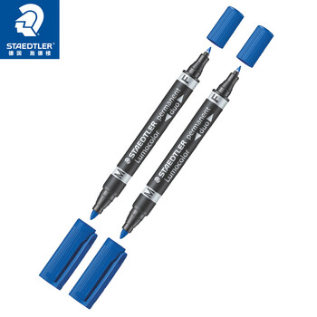 施德楼(STAEDTLER)油性记号笔 粗细双头速干勾线马克笔儿童美术光盘刻字办公用品 蓝色2支装348-3 施德楼(STAEDTLER)油性记号笔 粗细双头速干勾线马克笔儿童美术光盘刻字办公用品 蓝色2支装348-3