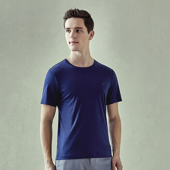 纯色休闲t恤夏季纯棉透气中青年圆领短袖衫01c05120深蓝色01c051206s