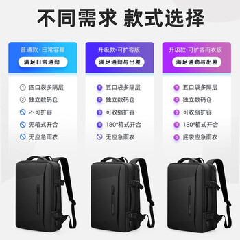 马可·莱登书包男双肩包17.3英寸电脑可扩容大容量旅行包MR9299典雅黑雨衣款