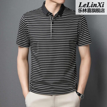 商场同款梦特娇牌男士潮男人帮休闲短袖条纹薄款休闲宽松中青男装白色