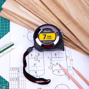 得力(deli)7.5m全包胶自锁钢卷尺 精准测量便携尺子 79552 灰色