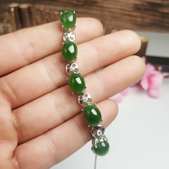 手链女款银镶嵌碧玉蛋面裸石手链珠宝手饰手串七夕情人节【图片 价格