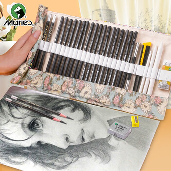 马利(Marie's)素描铅笔套装初学者学生绘画艺考工具铅笔炭笔橡皮美工刀纸擦笔玫瑰时钟笔帘 马利(Marie's)素描铅笔套装初学者学生绘画艺考工具铅笔炭笔橡皮美工刀纸擦笔玫瑰时钟笔帘