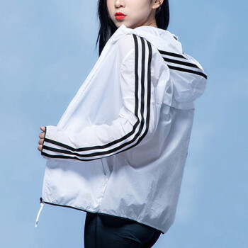 阿迪達斯adidas薄款外套女白色遮陽防曬服皮膚衣運動服休閒夾克ft2881