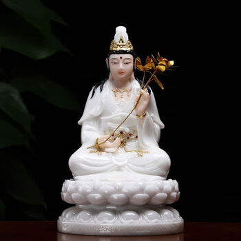 汉白玉西方三圣佛像 大势至菩萨坐像大精进菩萨像保平安家居摆件 12寸