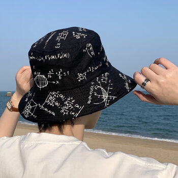 渔夫帽男夏季日系大头围潮牌潮流潮帽子男生太阳帽男数学方程式黑色m