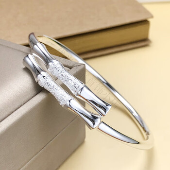 老凤祥竹节银手镯女足银999年轻款实心手饰古风银实心镯子送女友