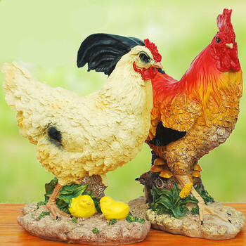 陶瓷公鸡摆设辟风大公鸡母鸡小鸡摆件客厅电视柜装饰品树脂陶瓷生肖鸡