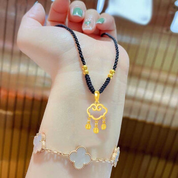 黄金平安锁项链女士999足金镂空祥云锁足金项链编织绳3d 足金祥云吊坠