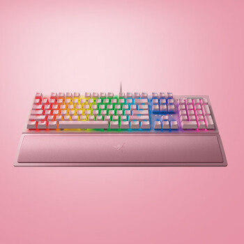 雷蛇（Razer）黑寡妇V3 机械键盘 游戏键盘 104键 RGB背光 游戏电竞 粉晶 绿轴 带腕托