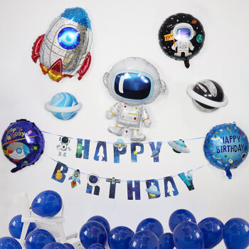 韩猫 生日装饰布置气球套餐男孩生日派对太空主题气球地球宇航员海报儿童宝宝男生周岁铝膜装扮品 太空铝膜气球套装