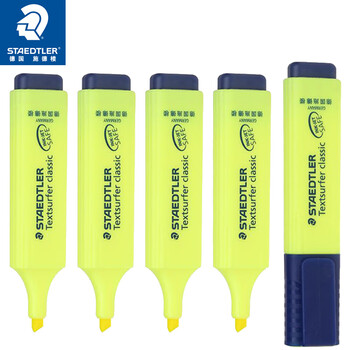 施德楼（STAEDTLER）荧光笔 1+5mm学生考试划重点办公标记号笔 儿童手抄报绘画手账笔开学必备用品 黄色5支364-1