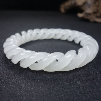 古典清宫款和田玉色绞丝手镯镂空宫廷女款手镯祥 内径约58mm