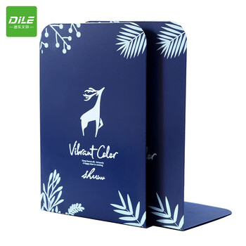 递乐 金属书立夹/学生书立架/书夹/书靠/书挡/书板创意办公文具用品2片/副 2536 蓝色驯鹿