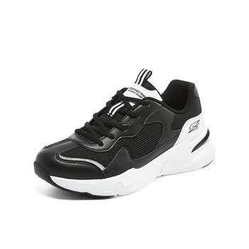 斯凯奇skechers春女黑白撞色熊猫鞋休闲时尚厚底老爹鞋黑色117049blk