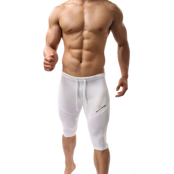 无畏船长 男士夏季弹力运动健身塑身美体中裤五分裤 男士五分单车裤 白色 S (腰围2-2.2尺)