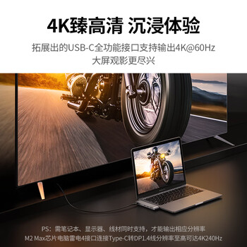 绿联Type-C扩展坞直插式拓展坞多屏USB适用苹果MacBook Pro/Air笔记本M3/4雷电4/5转换HDMI转接头电脑