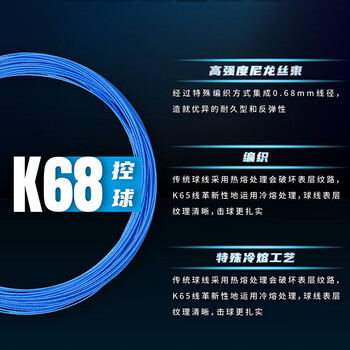 薰风 羽毛球拍线耐磨羽毛球线高弹羽毛球拍网线控制控球型 K68 宝蓝