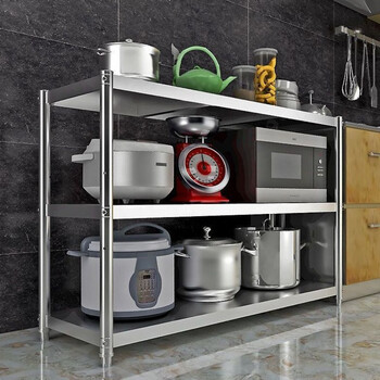 不锈钢厨房置物架落地3多层放锅架子4微波炉收纳架储物架家用货3层长