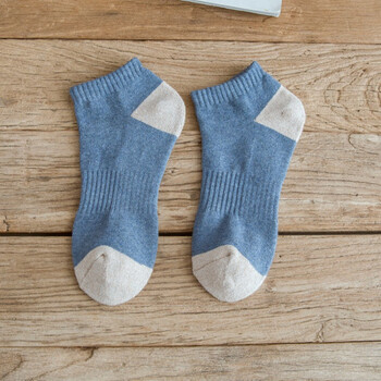 袜子男款纯棉防臭秋冬季短袜ins百搭复古潮流透气吸汗短袜蓝色1双装