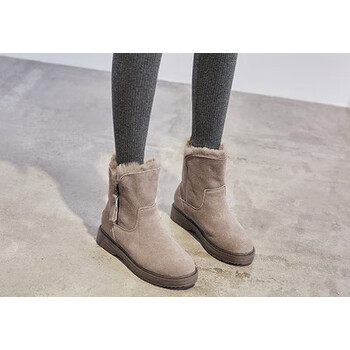 康奈官方自营旗舰店红婧娗真皮雪地靴女2023年新款加厚加绒棉鞋中