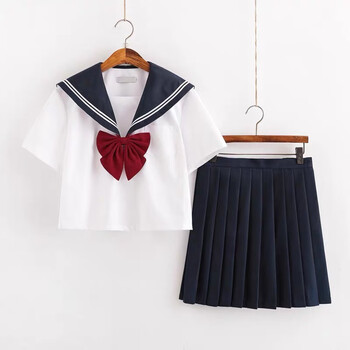 白二本jk制服裙基础款正统水手服不良夏服jk学院风套装中间服长裙三本不良短群日系女学生校服春夏百褶裙二本短袖上衣 短裙 送领结 袜 M 图片价格品牌报价 京东