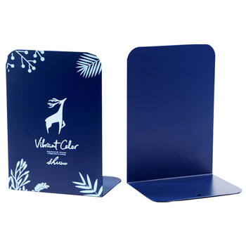 递乐 金属书立夹/学生书立架/书夹/书靠/书挡/书板创意办公文具用品2片/副 2536 蓝色驯鹿