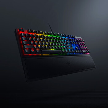 雷蛇（Razer）黑寡妇蜘蛛V3 机械键盘 游戏电竞电脑 全新透明机械轴 RGB灯效带腕托 104键 绿轴