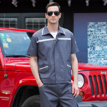 宝马工作服夏款bmw4s店售后车间套装男夏季t恤短袖汽车维修美容 灰色