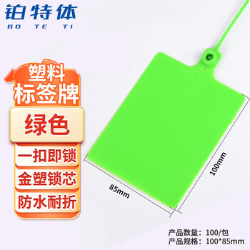 铂特体 塑料标签牌 物流吊牌塑料挂签快运扎带标签牌 塑料吊牌 绿色100只