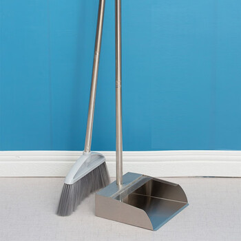 扫地畚箕搓斗笤帚垃圾斗扫帚撮箕组合灰斗 不锈钢本色梳齿簸箕 扫把