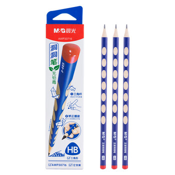 晨光（M&G）文具 HB洞洞铅笔12支 小学生开学练字铅笔 儿童正姿矫姿 三角木杆铅笔 沾顶易抓握AWP30716