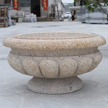 黄锈石花钵大理石花盆石盆户外庭院小区景观欧式花钵 黄锈石花钵直径