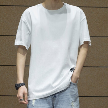 依郎酷短袖t恤男宽松纯棉圆领大码半袖纯色男士夏季打底体恤衫五分袖