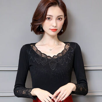 超低领女士打底衫秋冬蕾丝新款低领雷丝打底衣春秋薄款加绒加厚圆领