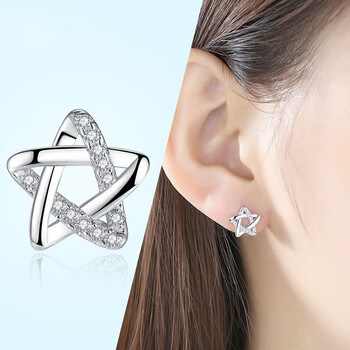 老凤祥款式s925银镶钻五角星耳钉女气质简约日韩风格耳坠耳饰耳环送